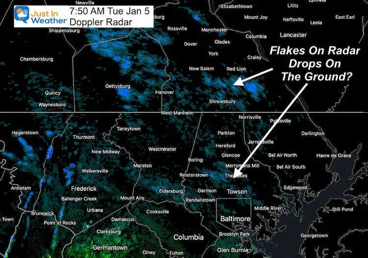 January 5 weather snow radar Tuesday 750 morning