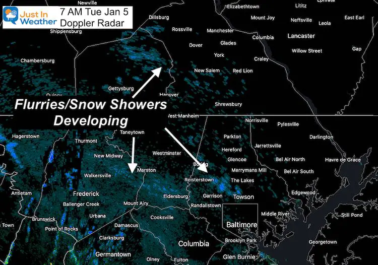 January 5 weather snow radar Tuesday morning