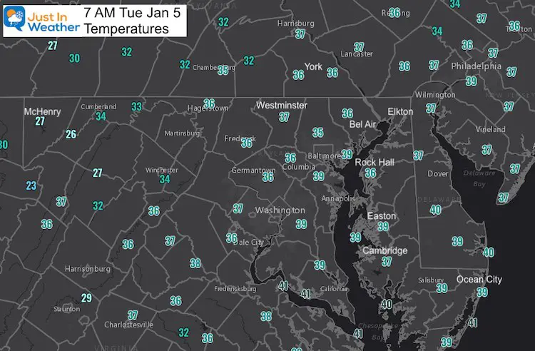 January 5 weather temperatures Tuesday morning