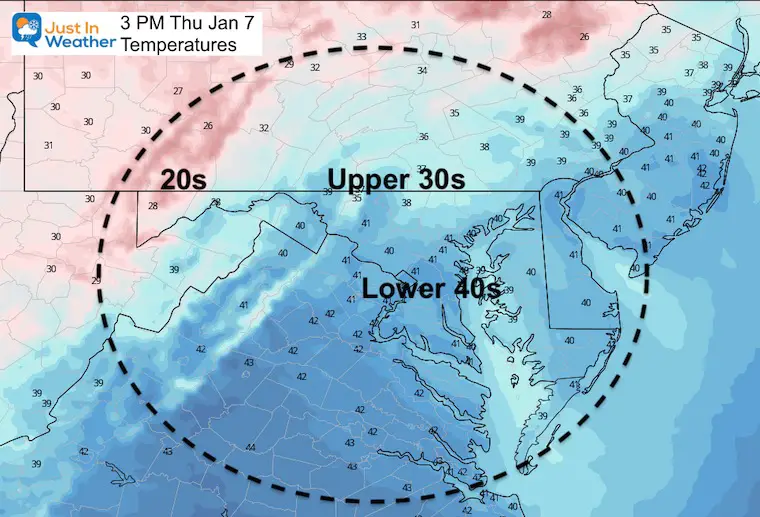 January 6 weather temperatures Wednesday 3 PM