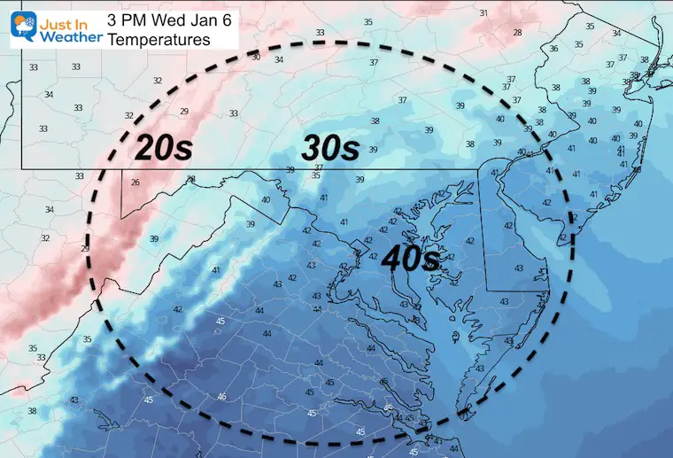 January 6 weather temperatures Wednesday