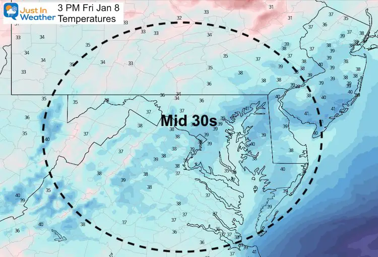 January 7 weather temperatures Friday afternoon