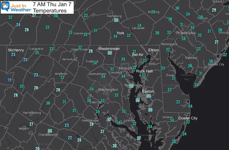 January 7 weather temperatures Thursday morning