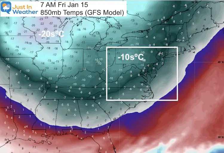 January 8 weather arctic 850mb upper level temperatures Jan 15