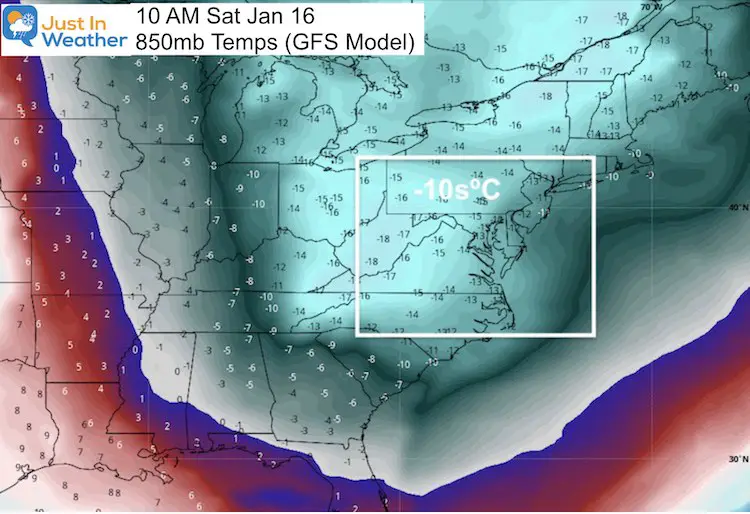 January 8 weather arctic 850mb upper level temperatures Jan 16