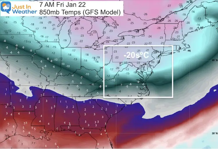 January 8 weather arctic 850mb upper level temperatures Jan 22