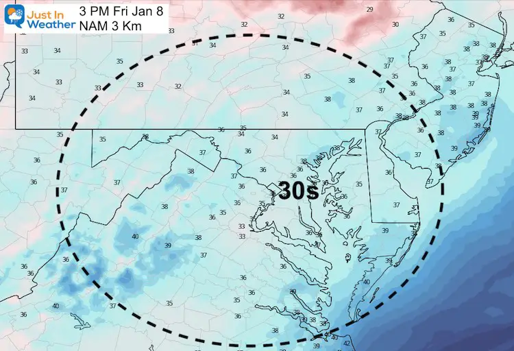 January 8 weather temperatures Friday afternoon