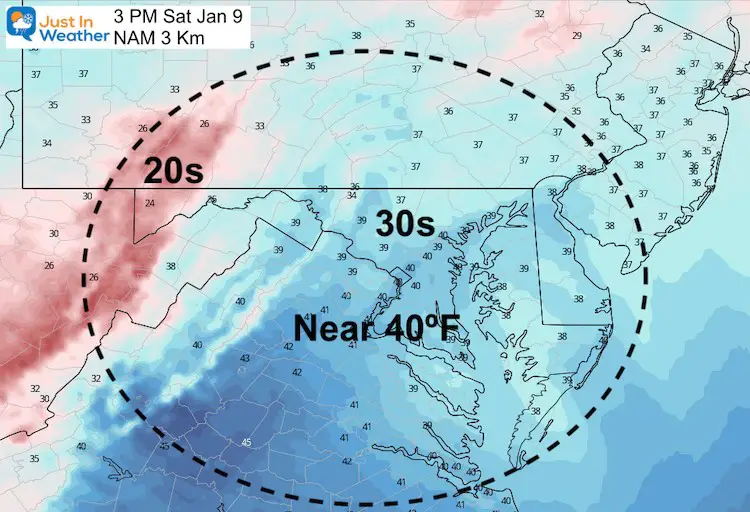 January 8 weather temperatures Saturday afternoon