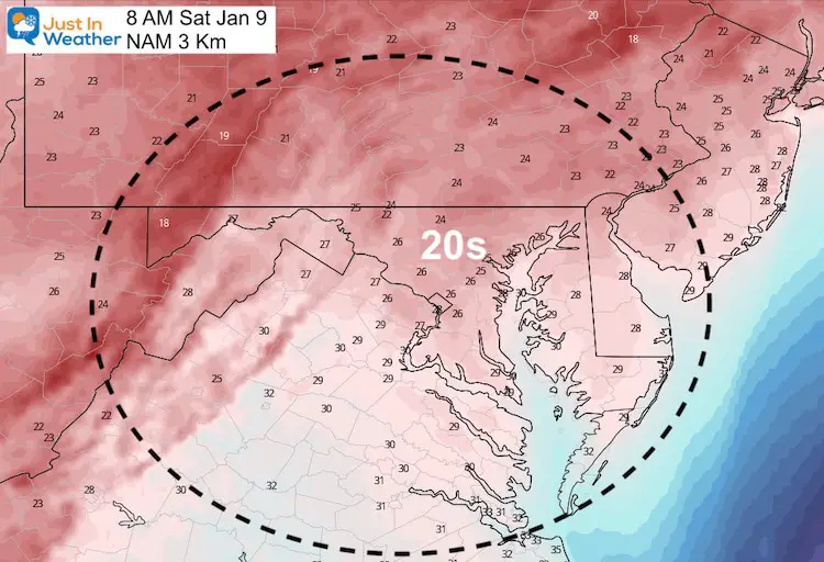 January 8 weather temperatures Saturday morning