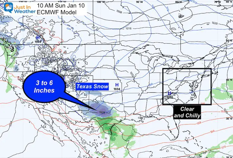 January 9 weather Sunday Texas snow