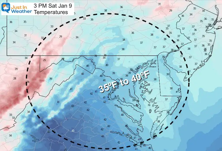 January 9 weather high temperatures Saturday