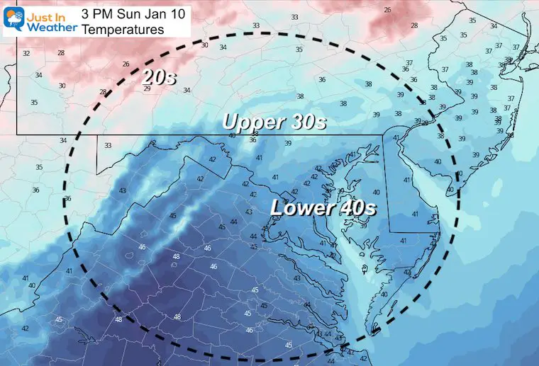 January 9 weather high temperatures Sunday