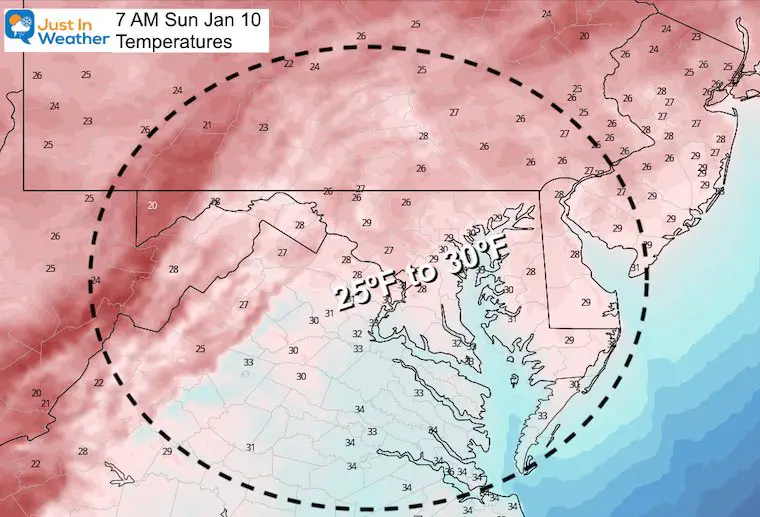 January 9 weather low temperatures Sunday