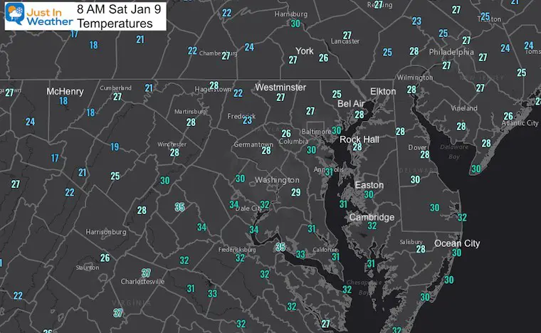 January 9 weather temperatures Saturday morning