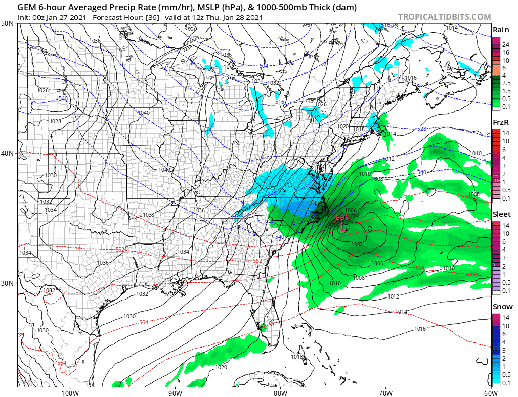 Snow storm Monday Canadian Model