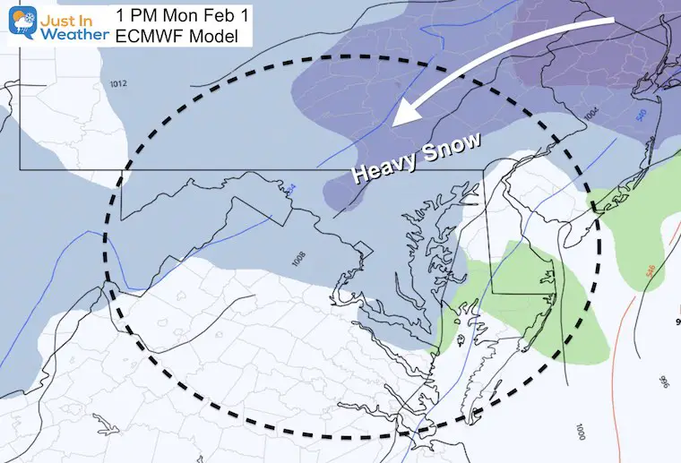 February 1 storm snow Monday afternoon ECWMF