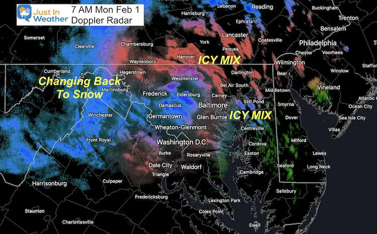 February 1 weather snow ice Monday 7 AM