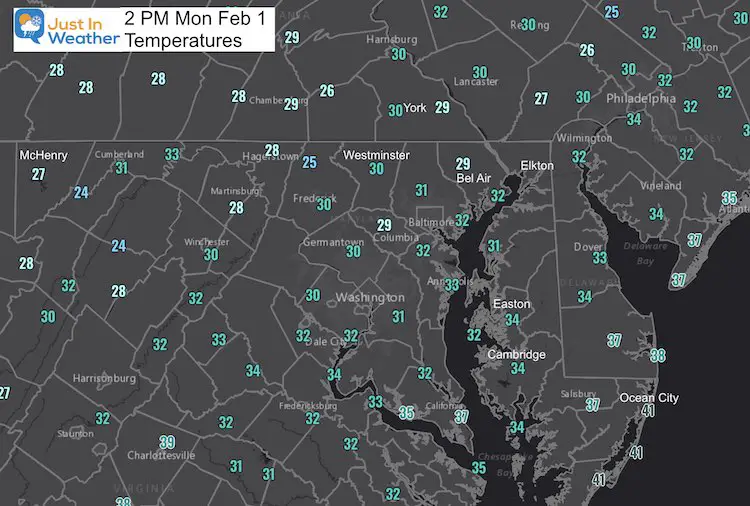 February 1 weather storm temperatures 2 PM