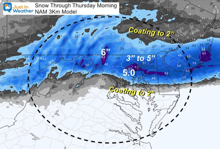 February 10 snow Wednesday PM NAM