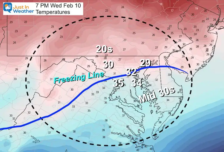 February 10 temperatures Wednesday 7 PM