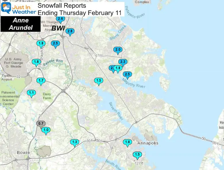 February 11 Snow Spotter Reports Maryland Anne Arundel