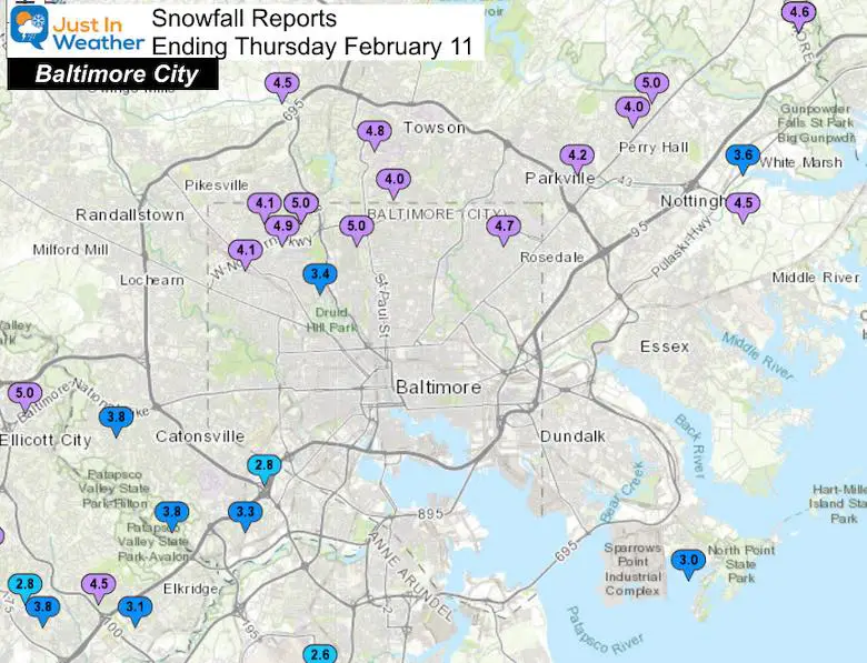 February 11 Snow Spotter Reports Maryland Baltimore City