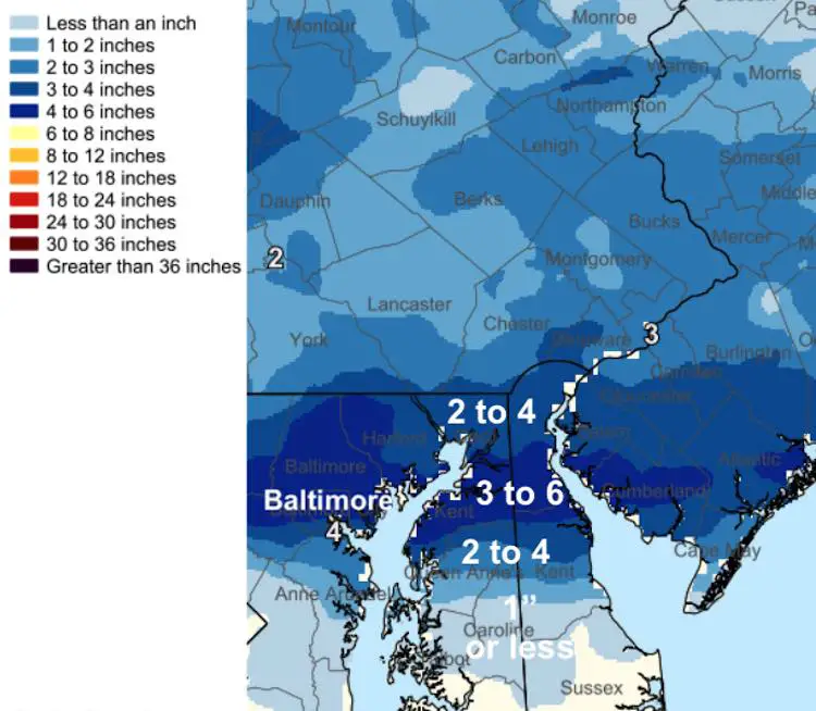 February 11 Snow Spotter Reports Maryland Delmarva