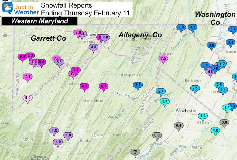 February 11 Snow Spotter Reports Maryland Western