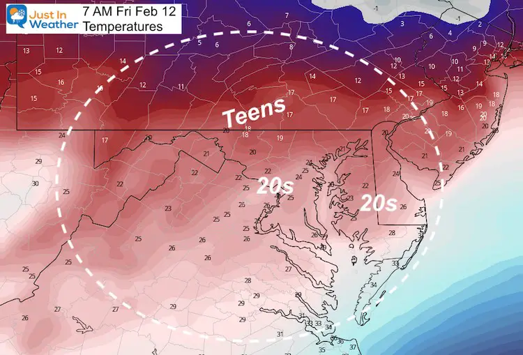 February 11 weather Temperature Friday morning