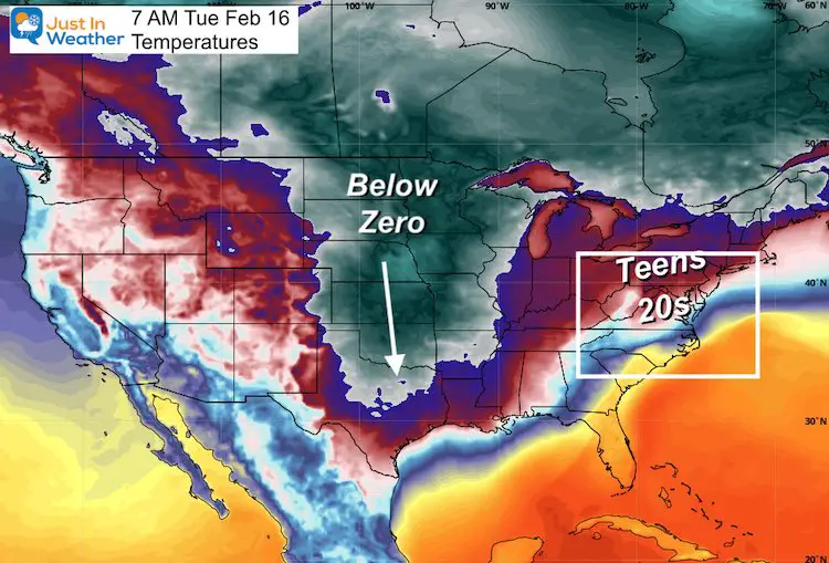 February 11 weather Tuesday Temperatures USA