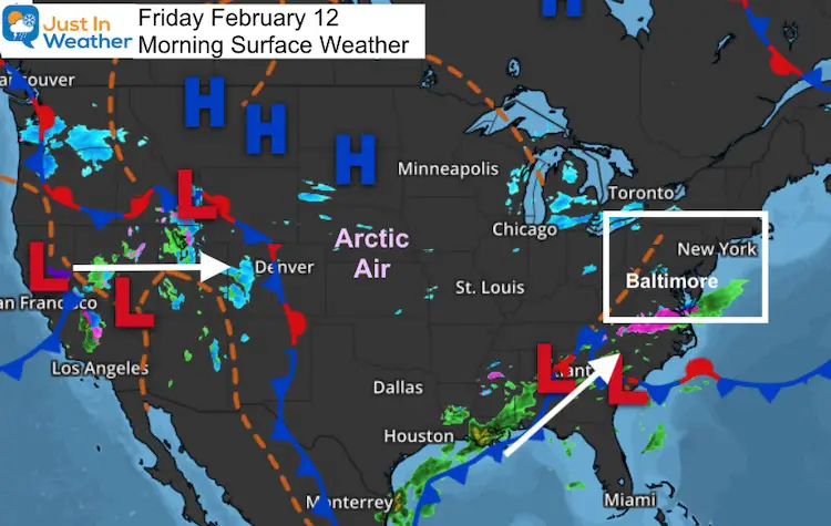 February 12 weather Friday morning snow ice