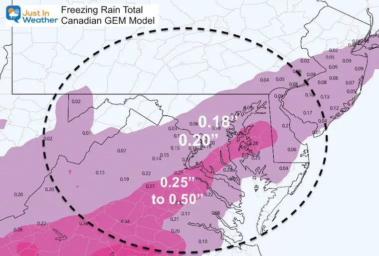 February 12 weather freezing rain Sunday morning Canadian GEM