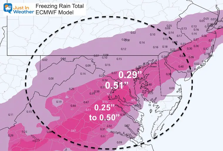 February 12 weather freezing rain Sunday morning ECMWF