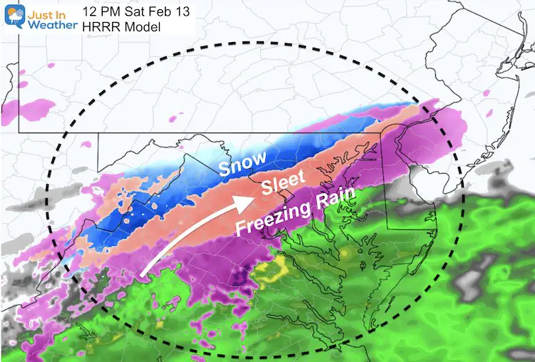 February 13 weather ice storm 12 PM HRRR