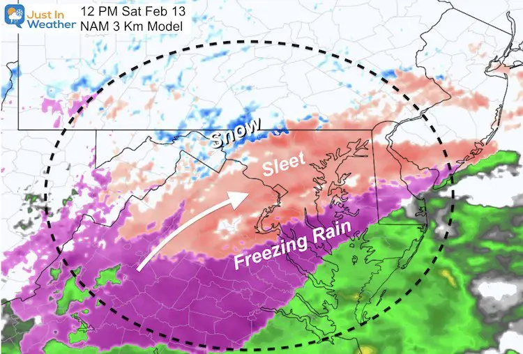 February 13 weather ice storm 12 PM NAM