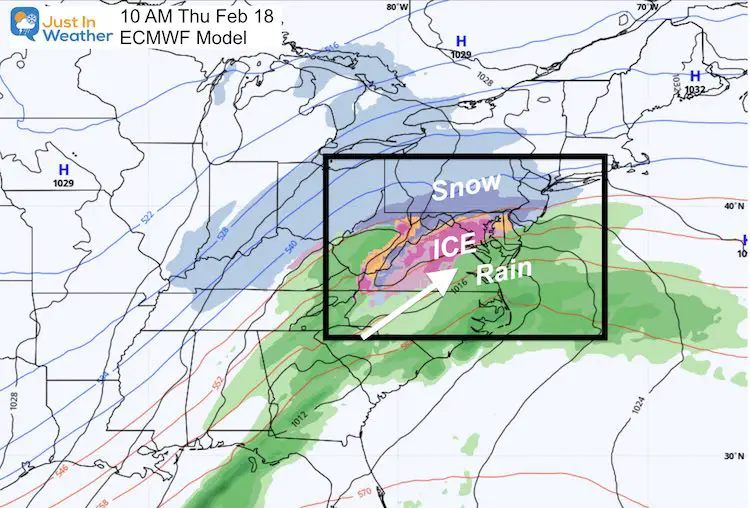 February 13 weather snow ice Thurday