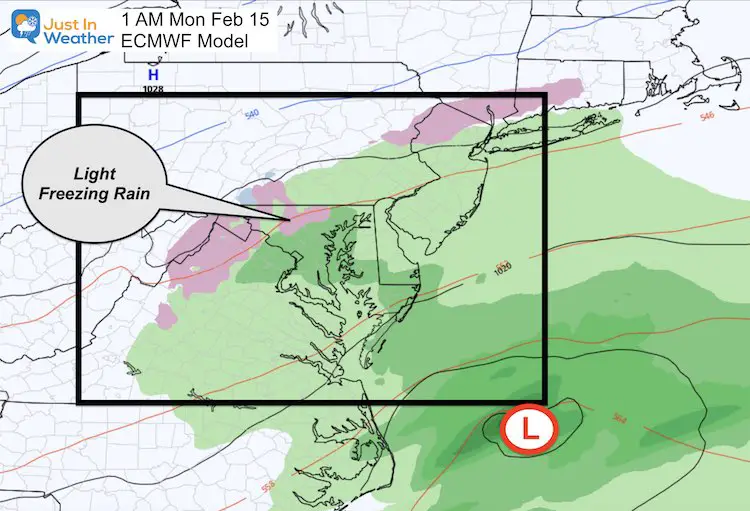 February 14 weather Monday early ice