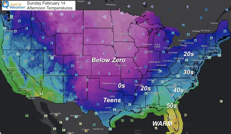 February 14 weather Valentine's Day Temperatures