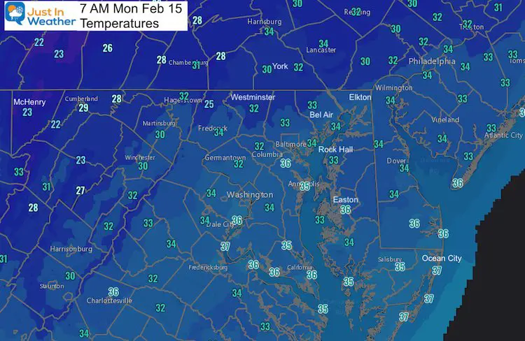 February 15 Monday morning temperatures