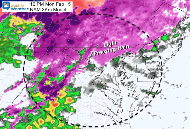 February 15 weather Monday evening freezing rain