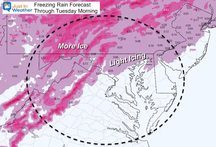 February 15 weather Tuesday freezing rain total