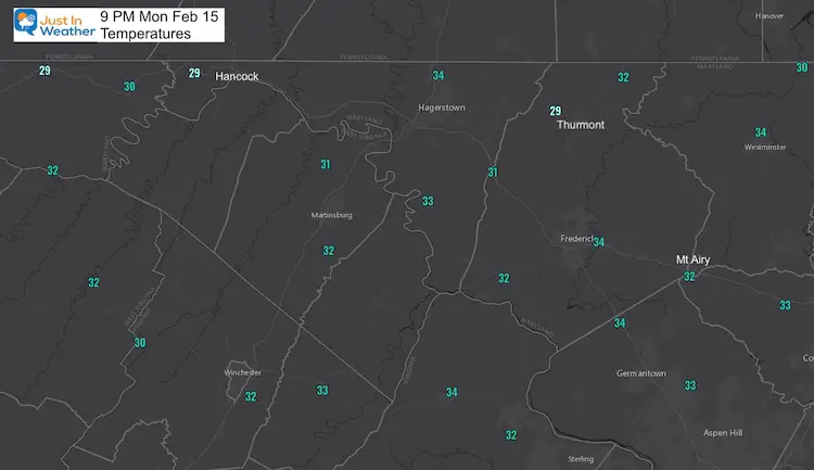February 15 weather ice temperatures 9 PM I81 Maryland WV