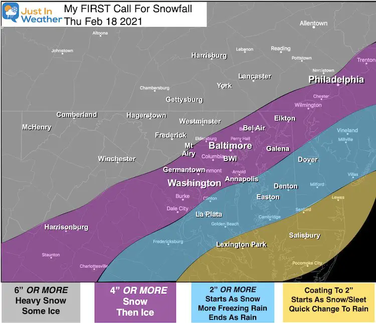 February 16 My First Call For Snowfall Thursday