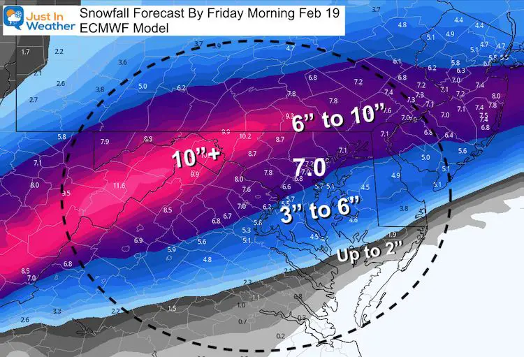 February 16 snow storm forecast ECMWF model