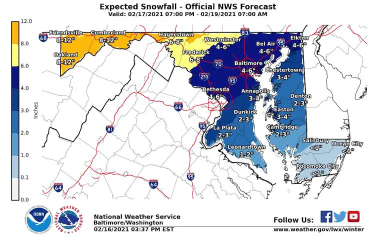 February 16 snow storm forecast NWS Maryland