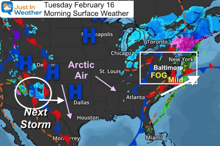 February 16 weather Tuesday Morning