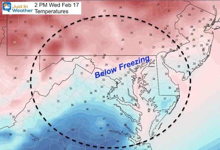 February 16 weather temperature Wednesday afternoon