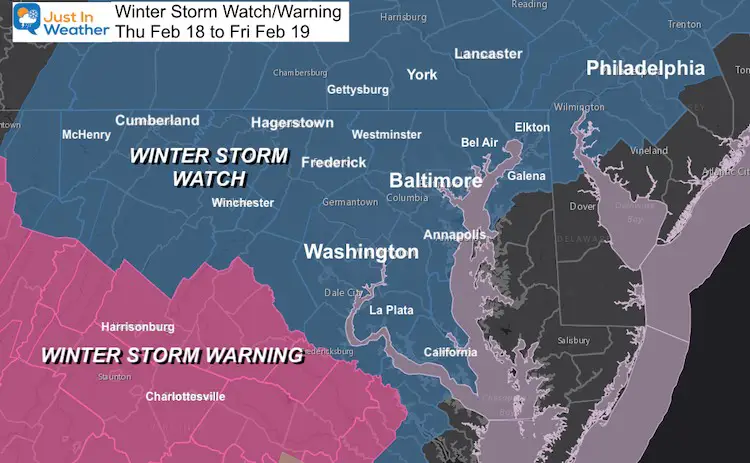February 17 Winter Storm Watch Warning Thursday