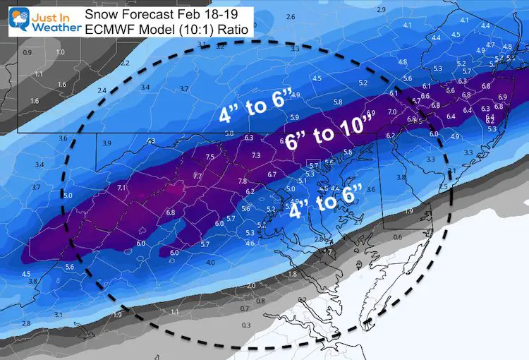 February 17 weather snow Friday ECMWF