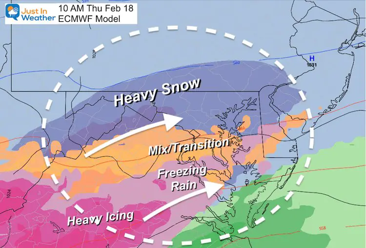 February 17 weather storm snow ice Thursday 10 AM